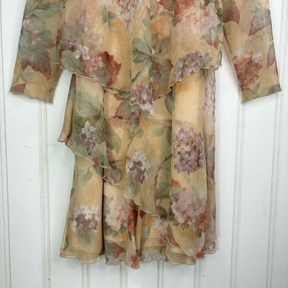 Vintage Sheer Floral 2 Piece Set Dress Cardigan Cottagecore Y2K Fairy size 10 - Picture 9 of 14